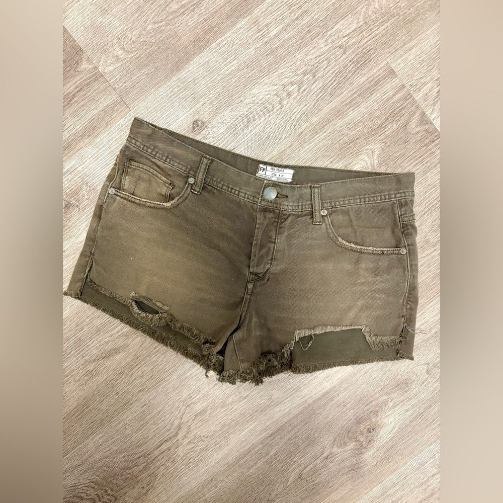 Free People Green Denim Shorts Raw Hem L1